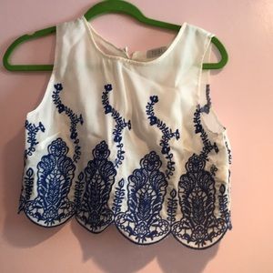 White tank top with royal blue accents